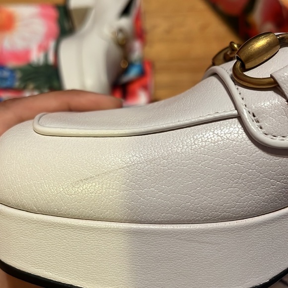 GUCCI SHOES HOUDAN PLATFORM WHITE LEATHER LOAFERS PUMPS w HORSEBIT - Picture 13 of 14